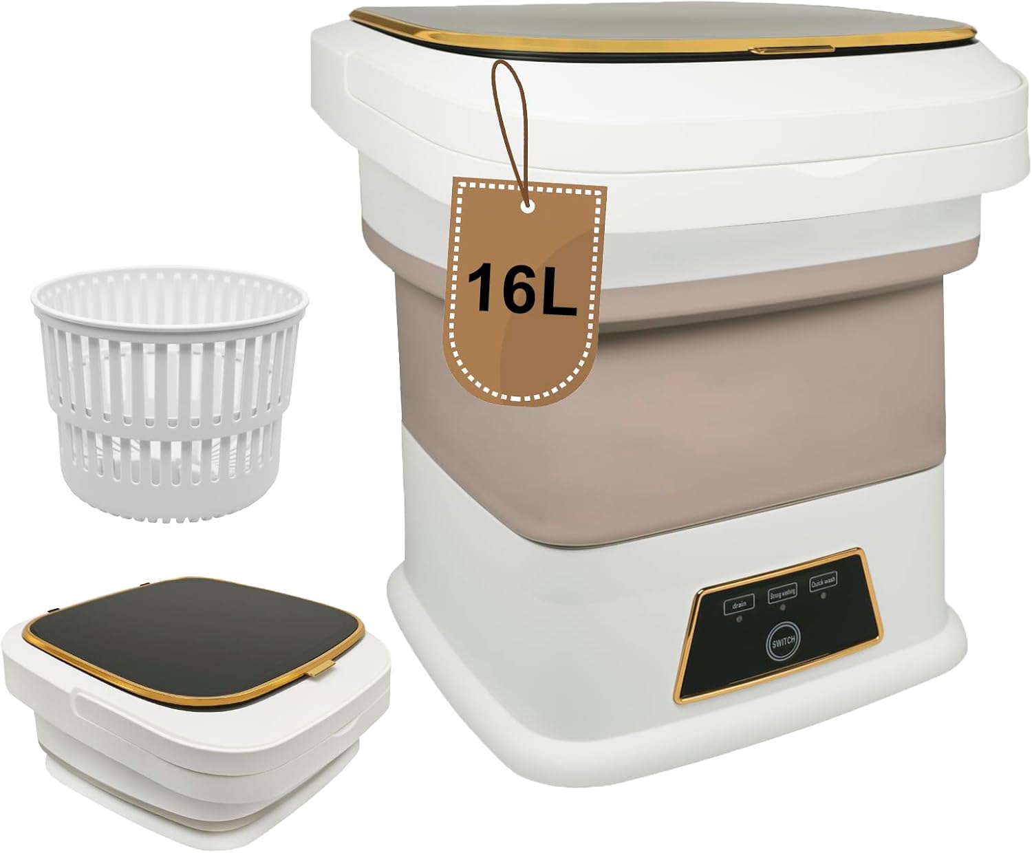 X20 Upgraded Portable Washing Machine with Dryer Function,16L Semi-Automatic Folding Washing Machine with Drain Basket,Worldwide Compatible with 100-240V