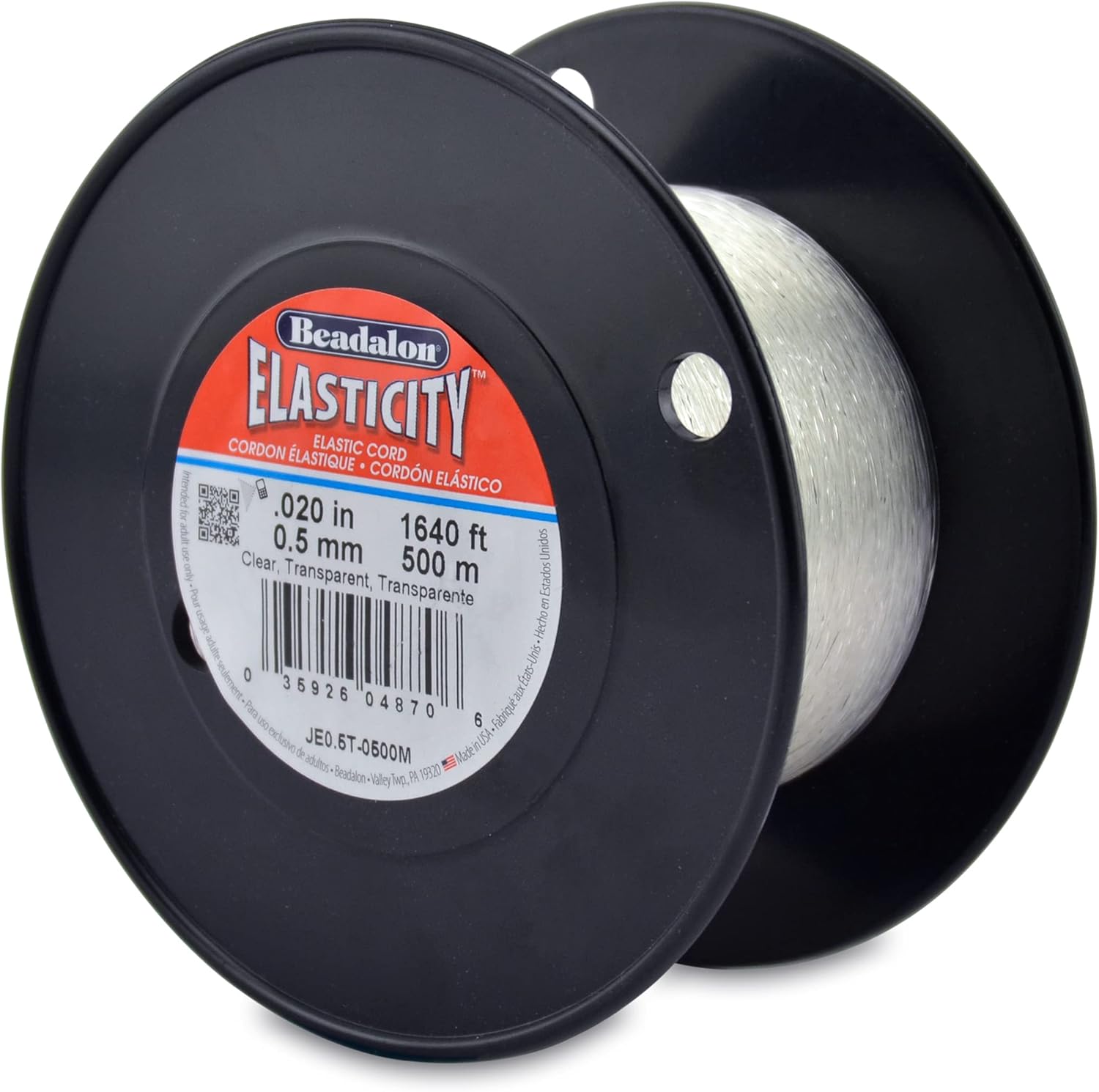 Beadalon Elasticity Stretch Cord, 0.5 mm, Clear, 500 m