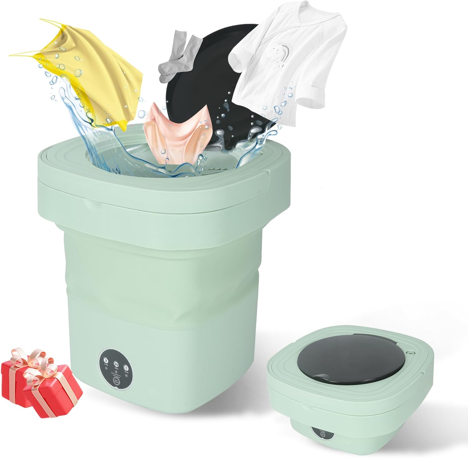 Mini Portable Washing Machine, 9L Foldable Washer with 3 Modes, Ideal for Baby Clothes, Underwear, Socks, Space-Saving Design for Home, Apartment, Hotel, Camping & Travel (Green)