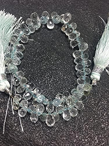 7 inch Strand of Natural Aquamarine 3/4-5/7mm Drop Faceted briolette Beads for DIY Jewelry Making. |BRIO_00560
