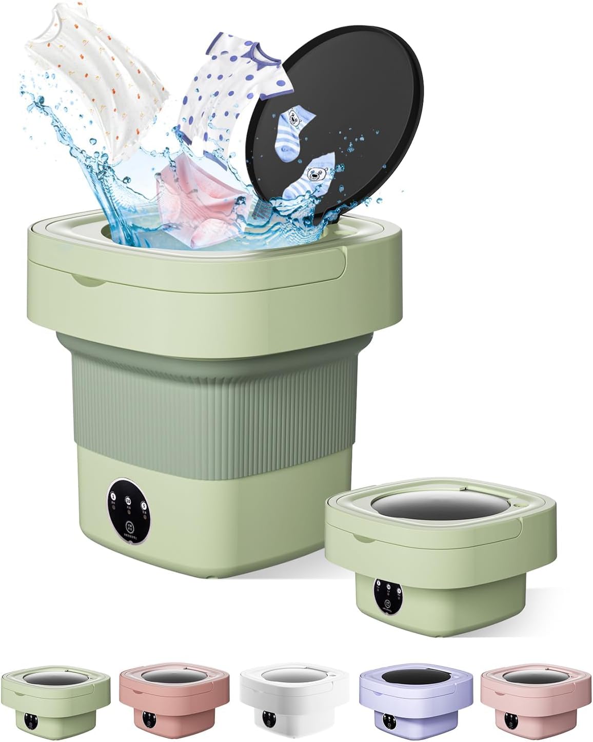 Portable Washing Machine, 9L Mini Laundry Washer with 3 Modes Cleaning for Underwear, Baby Clothes, Sock, Small Delicates. Foldable Washer and Dryer Combo for Apartment, Home, Hotel, Camping,RV(Green)