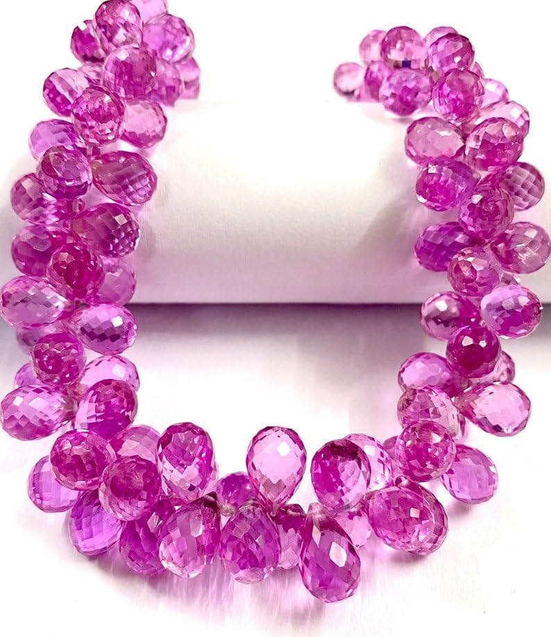 Natural Pink Sapphire Teardrop facated Beads 6-8 MM 12 inch Long String Jewelry Making Gemstone Beads for Necklace Bracelet