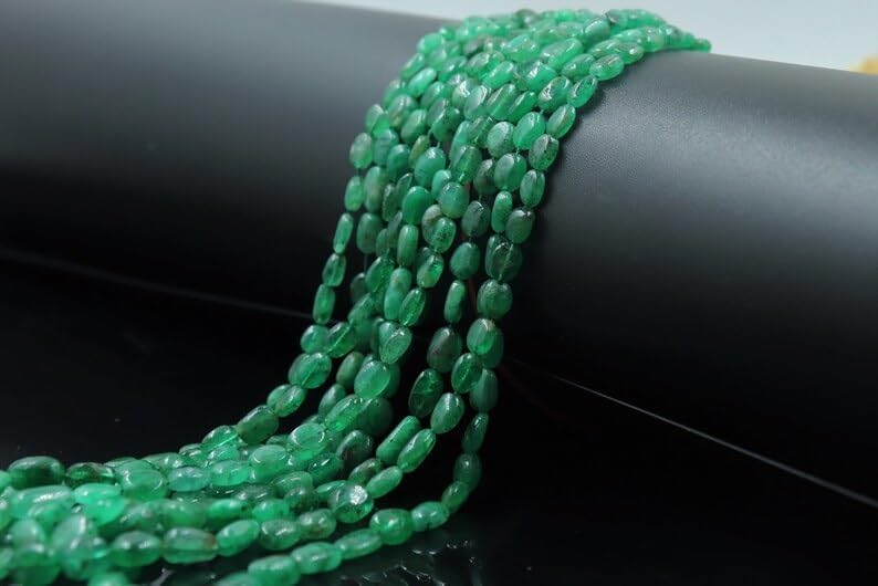 Natural Zambian Emerald Smooth Oval Beads 4 * 6-5 * 7MM Indian Gemstone Oval Loose Beads for Jewelry Making DIY 1 Strand 16
