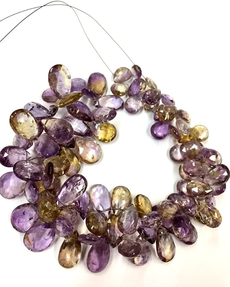 8 inch Strand of Natural Ametrine 8-12mm pear Faceted briolette Beads for DIY Jewelry Making. |BRIO_00384