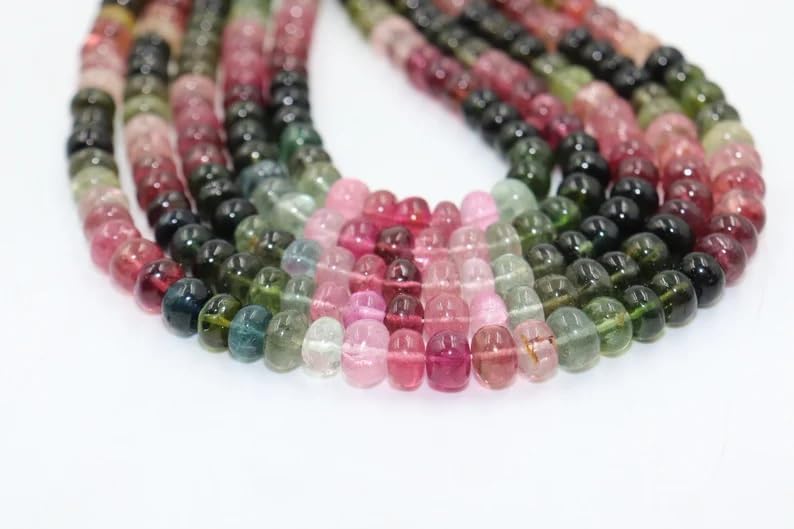 AAA+ Quality Multi Tourmaline Smooth Rondelle Beads 6.5-7mm Multi Tourmaline Gemstone Bead Smooth Rondelle Beads for Making Jwelery