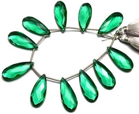 GEMZ 8 inch Strand of Natural Emerald Quartz pear Shape Faceted Cut Green Color briollete Beads for DIY Jewelry Making- Earring Necklace Bracelet.