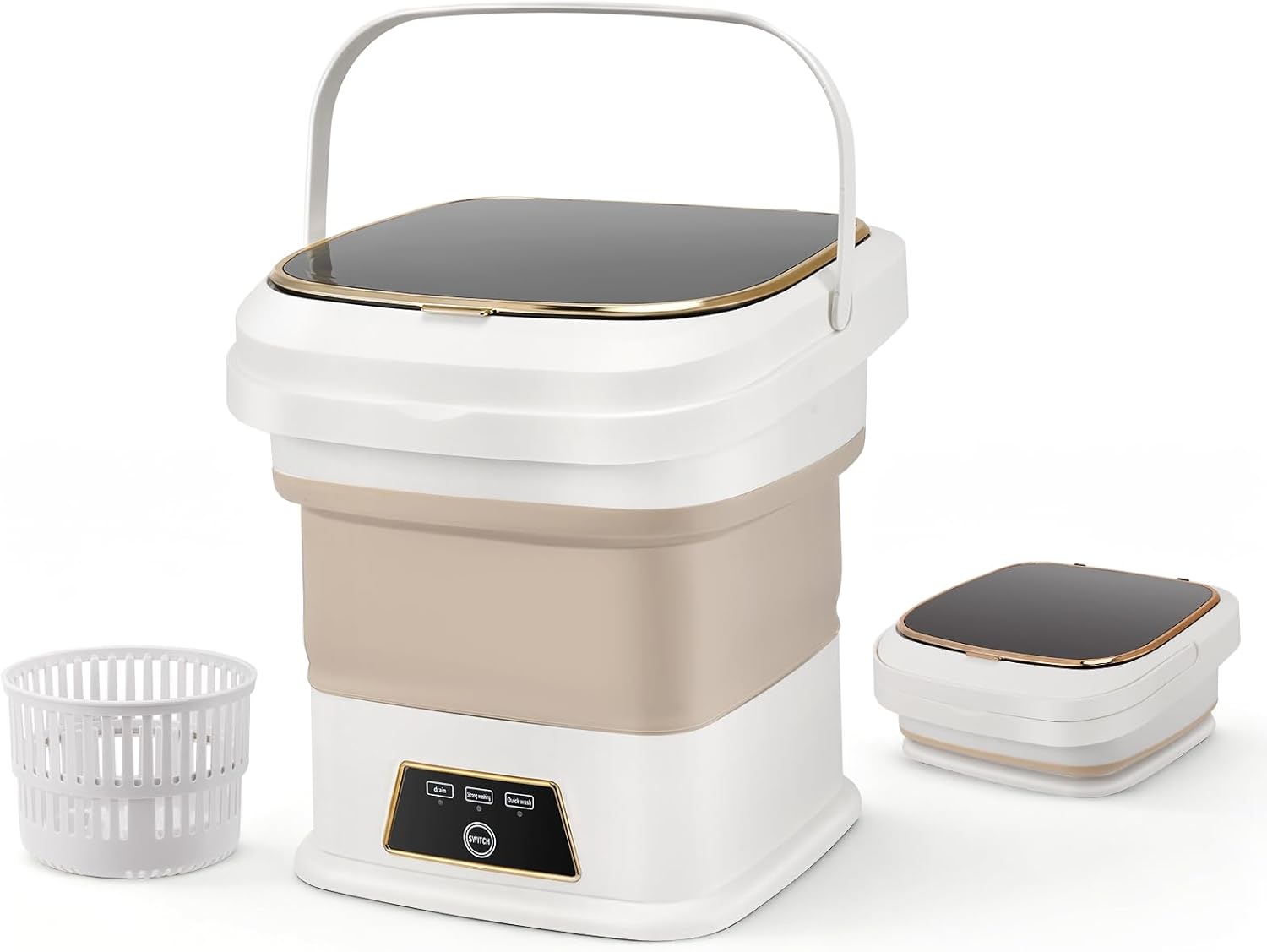 16L Portable Washing Machine, Mini Foldable Washer with Spin Dry Basket, Two Timed Laundry Modes for Small Loads, Compact Size Ideal for Apartments, Dorm Rooms, RVs, Travel (Light Gray)