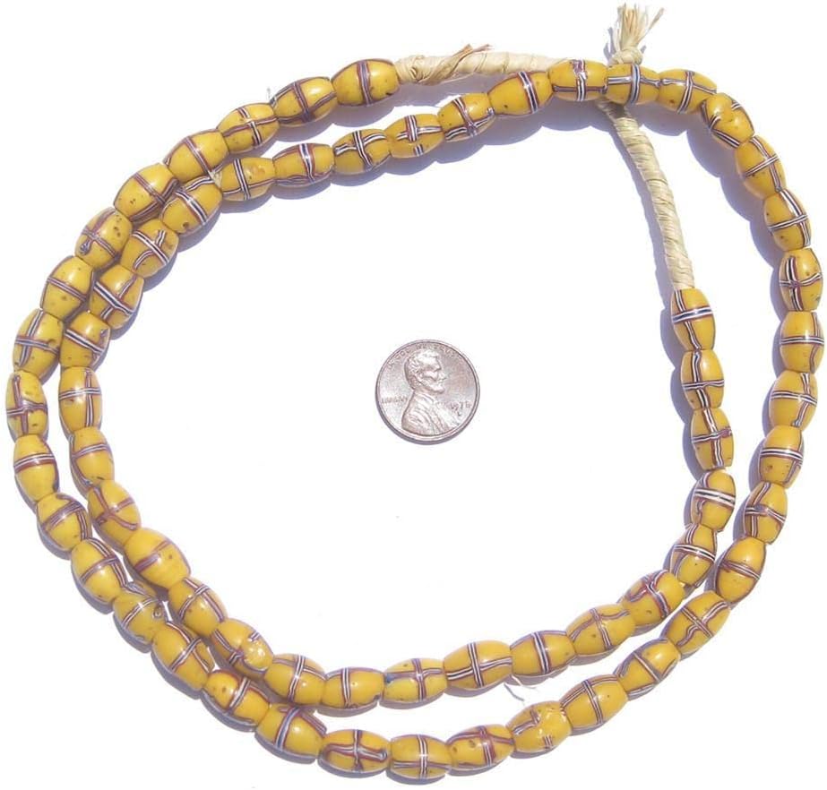 The Bead Chest Old Venetian French Cross Beads 8mm West Africa African Orange Oval Glass 24 Inch Strand Handmade