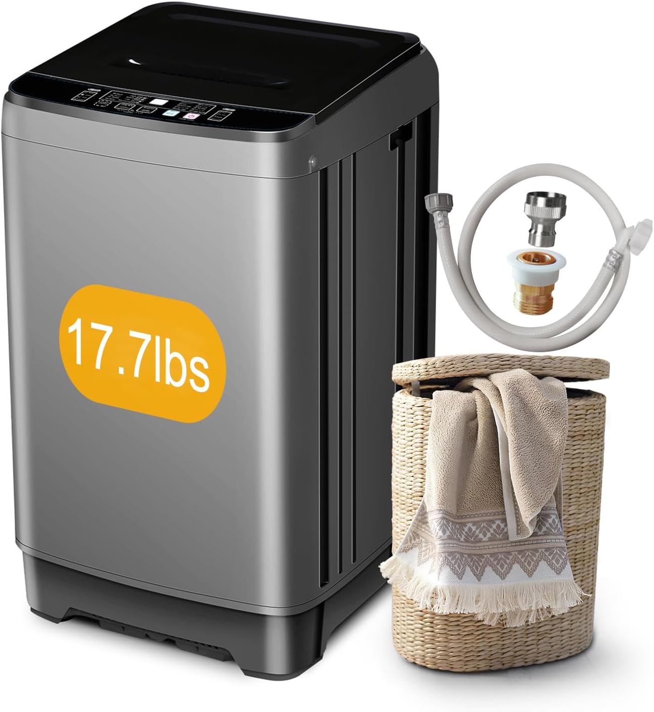 Portable Washing Machine 17.7lbs Full-Automatic Compact Washer Machine for Apartment, 10 Wash Program Small Portable Washer for Dorm, Apartment, RV, Home, Grey