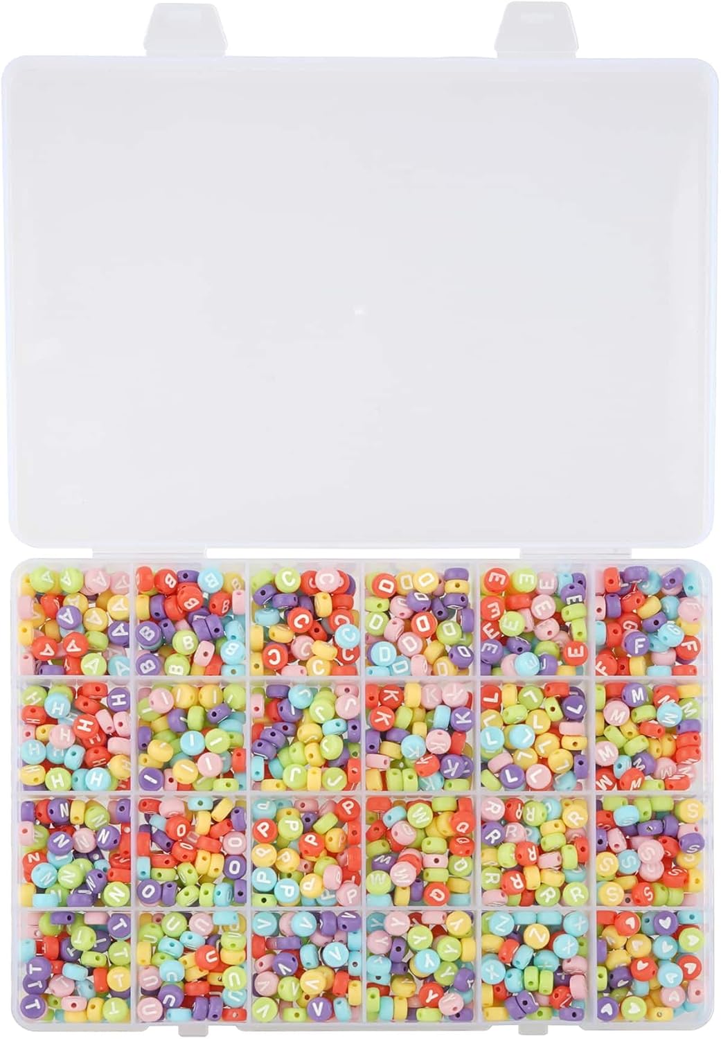 Bead Landing 7mm Multicolored Alphabet Round Beads – Acrylic Letter Beads for DIY Name Bracelets, Necklaces, Keychains & Crafts, 6 Pack