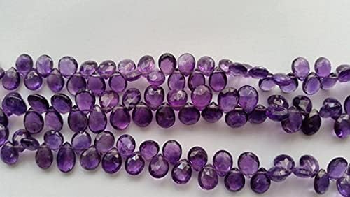 8 inch Strand of Natural Amethyst 7.5x9mm pear Faceted briolette Beads for DIY Jewelry Making. |BRIO_00289