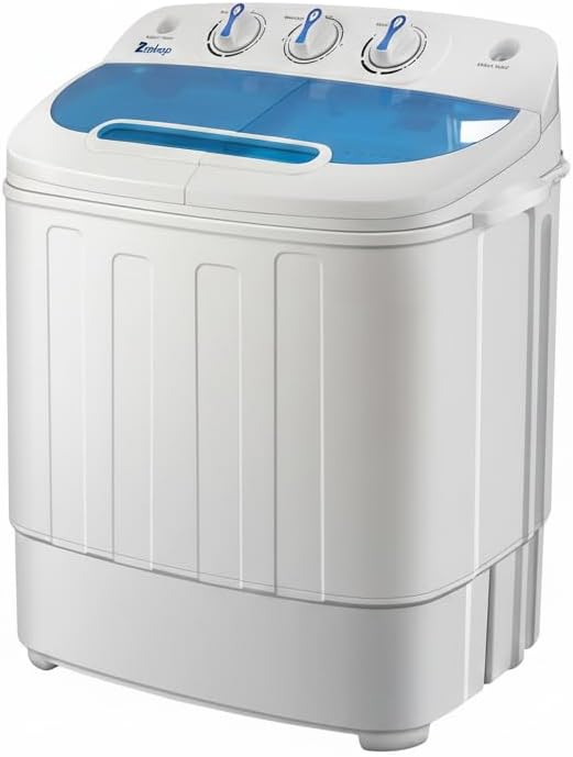 Portable Twin Tub Washing Machine, 15lbs Mini Washer and Spinner Combo with Built-in Drain Pump, Compact Laundry Machine with Stainless Steel Spin Tub for Apartments, Dorms, RVs and Camping