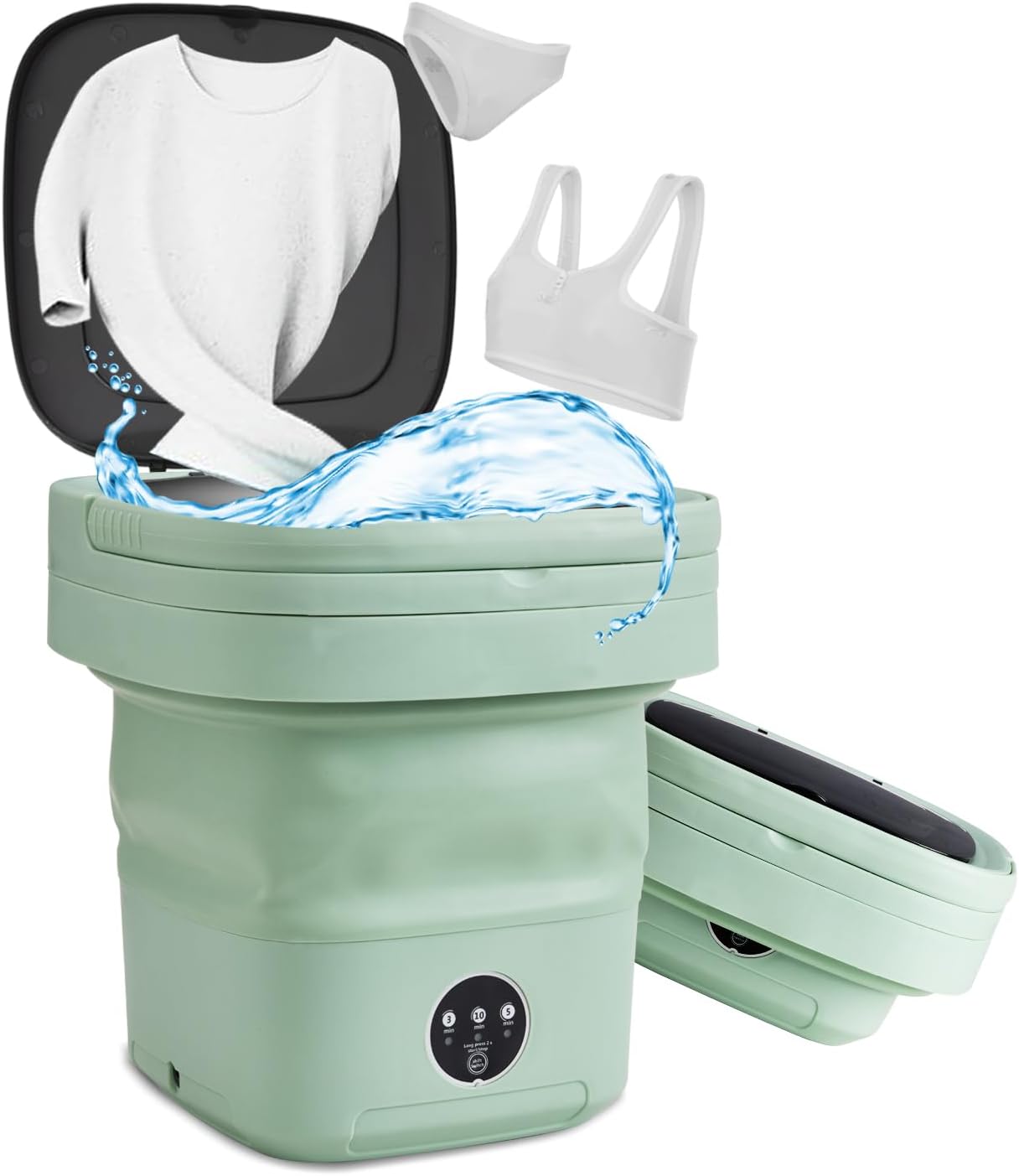 Portable Washing Machine, 11L Mini Folding Washer for Apartments, Dorms, RV and Travel, Compact Top Load Washer with Spin Basket and 3 Wash Modes for Small Loads, Green