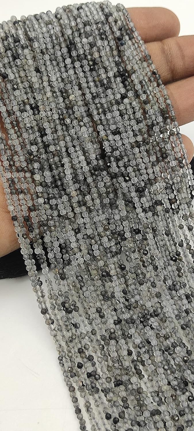 Hanumat Gems Lot of 5 Strands Natural Black Rutile Micro Cut Faceted Rondelle Beads,Rutile Faceted Beads,Rutile Rondelle Bead,Rutile Micro Cut Faceted Bead,2-2.5MM Beads,13 Inches Strand.