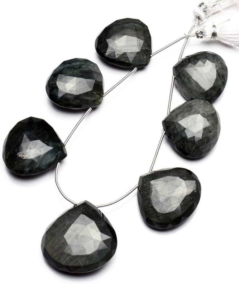 8 inch Strand of Natural Chrysoberyl Cats Eye 22-26 mm Heart Faceted briolette Beads for DIY Jewelry Making. |BRIO_02182