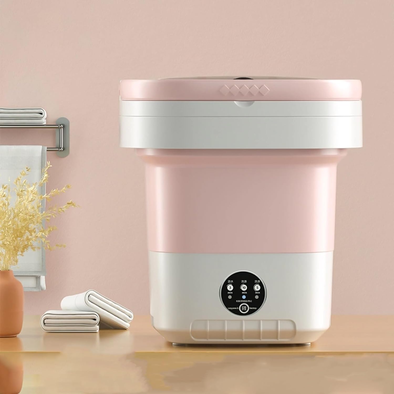 Portable Washing Machine, Mini Foldable Washer with Dryer, Small Collapsible Washer with Deep Cleaning of Underwear, Baby Clothes and Small Clothes for Apartments, Dormitories(Pink,17L)