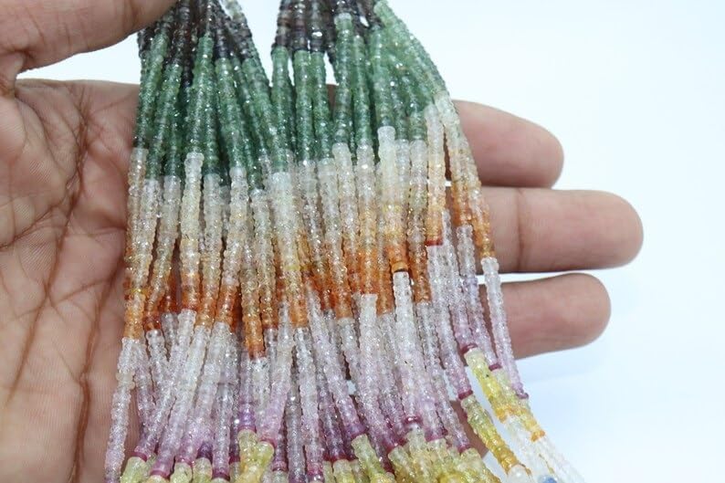 Multi Sapphire Faceted Tyre Shape Beads 3.5-4 mm Multi Rainbow Beads Multi Sapphire Wheel Cut Beads Wholesale Beads