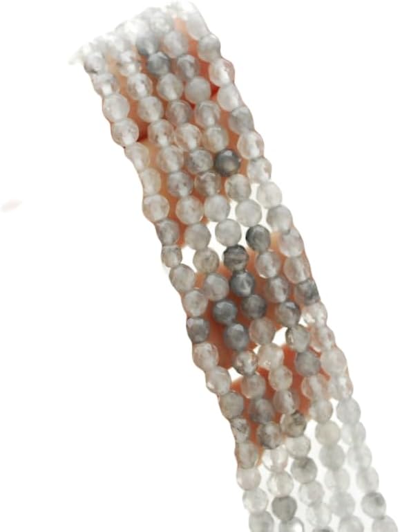 13 inch Strand of Natural gem Gray Quartz, 2mm Round Faceted Beads for DIY Jewelry Making. | Beads_03978