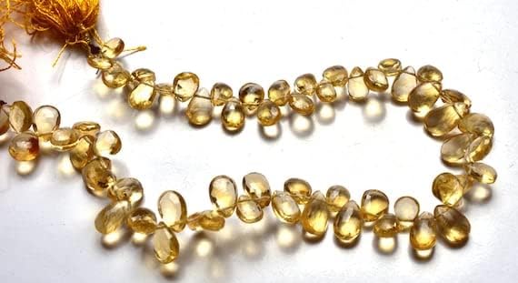BEADS GEMSTONE 1 Strand Natural 8 inch Super Rare AAA Golden Citrin Faceted Pear Shape Beads Briolettes Size 6 to 8 MM Code-HIGH-21629