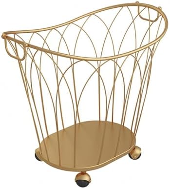 Rolling Laundry Basket, Blanket Metal Rolling Laundry Basket on Wheels Nordic Luxury Laundry Hamper Sturdy Iron Art Dirty Clothes Hamper w/Metal Handle Blanket Toy Organizer for Li