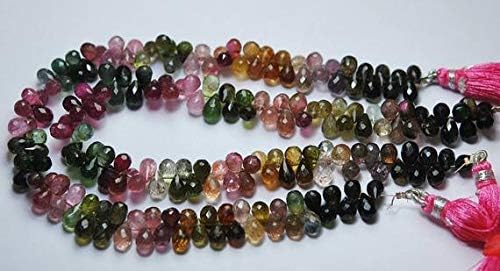 8 Inch Strand,Natural Multi Tourmaline Faceted Drops briolettes 7-8mm Code-HIGH-54389