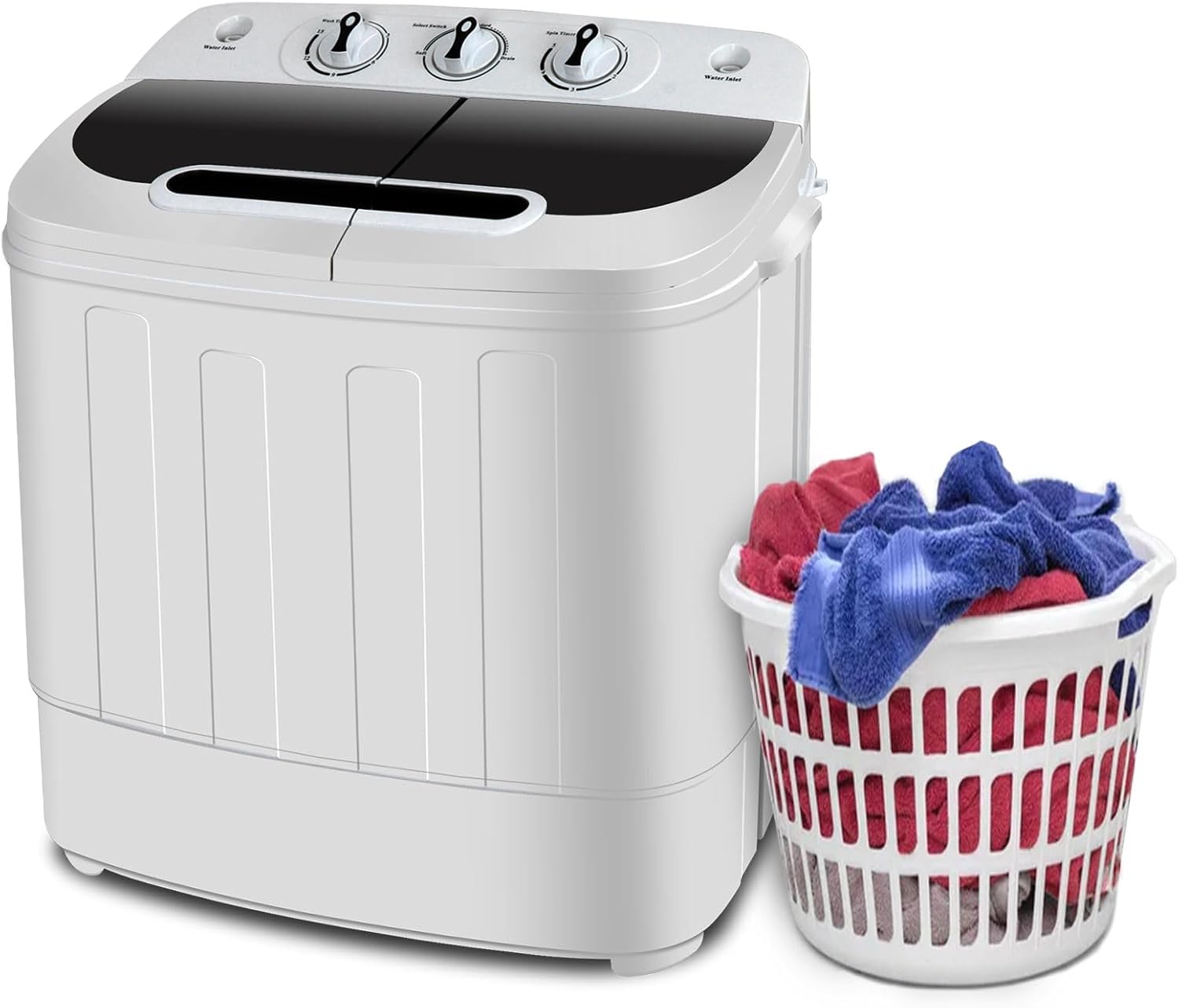 ZenStyle Small Washing Machine Twin Tub Top Load Washing Machine 13lbs w/Washer Spinner, Built-In Gravity Pump, 5.74 FT Power Cord Included for Dorms, Apartments, Small Spaces, Camping White+ Black