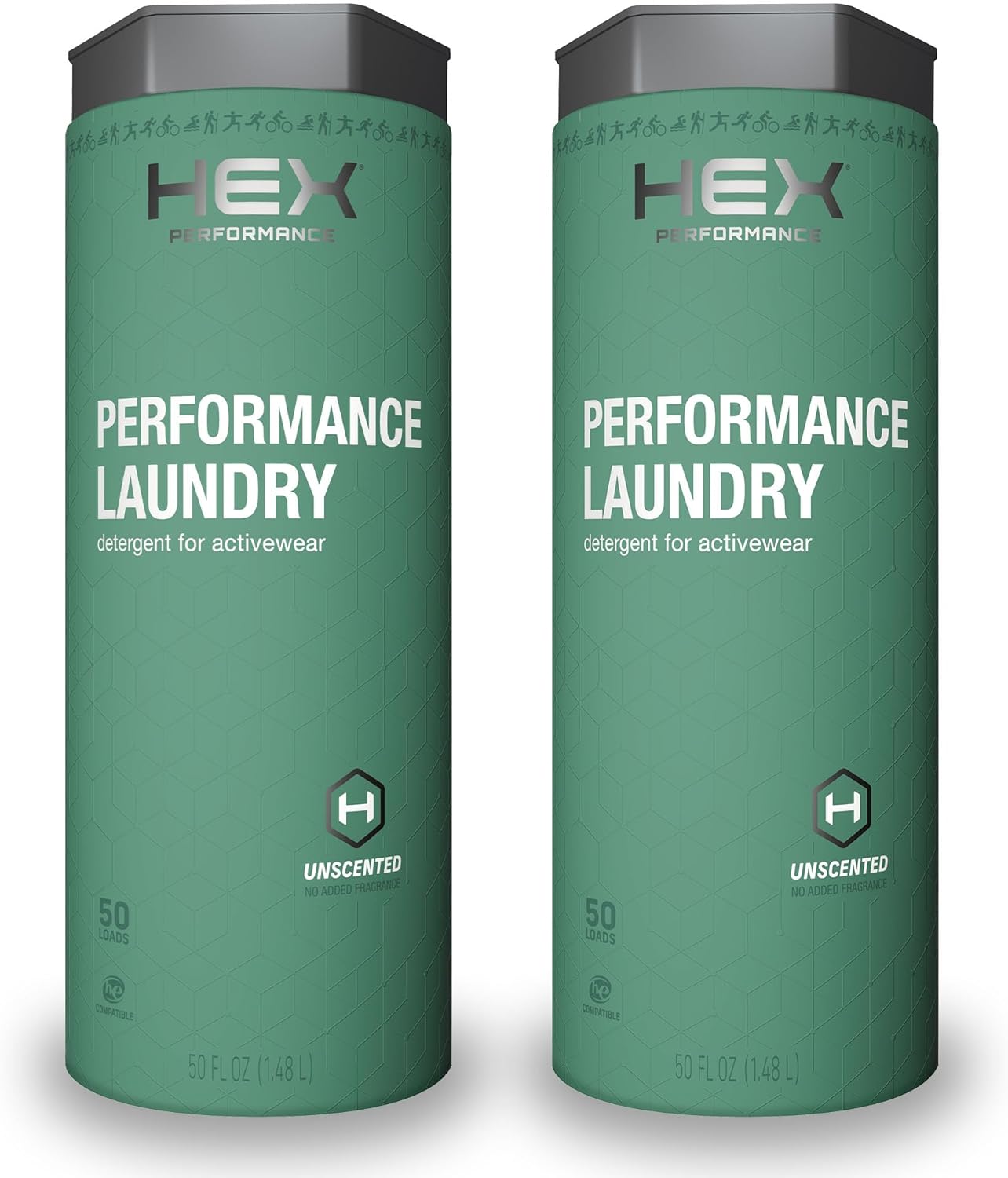 HEX Performance Laundry Detergent, Unscented, 100 Loads (Pack of 2) - Designed for Activewear, Eco-Friendly, Concentrated Formula