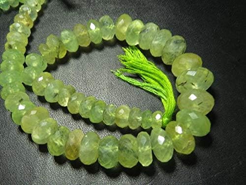 13 inch natural beads strand of 6-12mm faceted rondelle prehnite gemstone beads for DIY jewelry - necklace, bracelet, earring, ring.