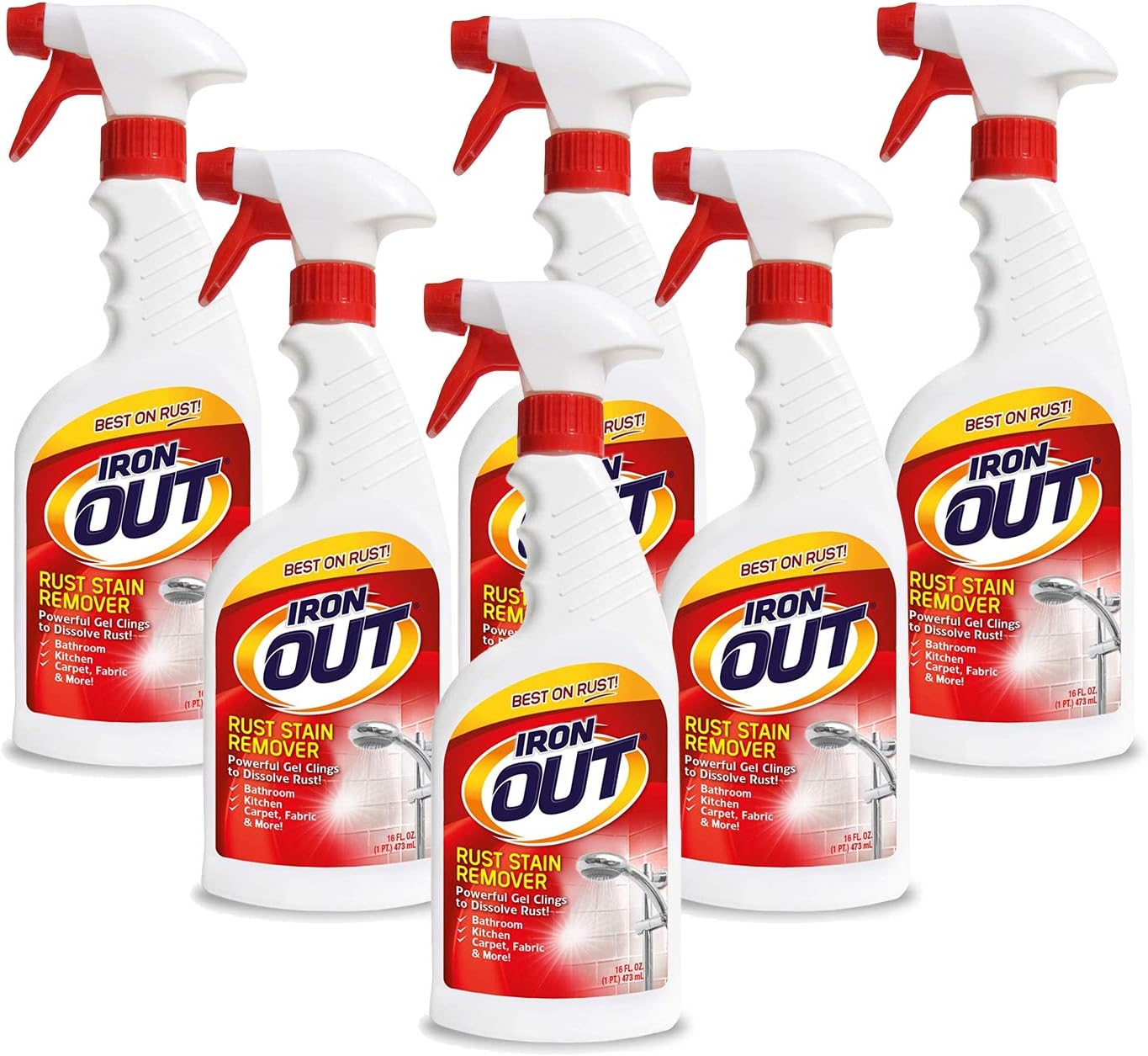 Iron OUT Spray Gel Rust Stain Remover, Remove and Prevent Rust Stains in Bathrooms, Kitchens, Appliances, Laundry, and Outdoors, 16 Ounce, Pack of 6