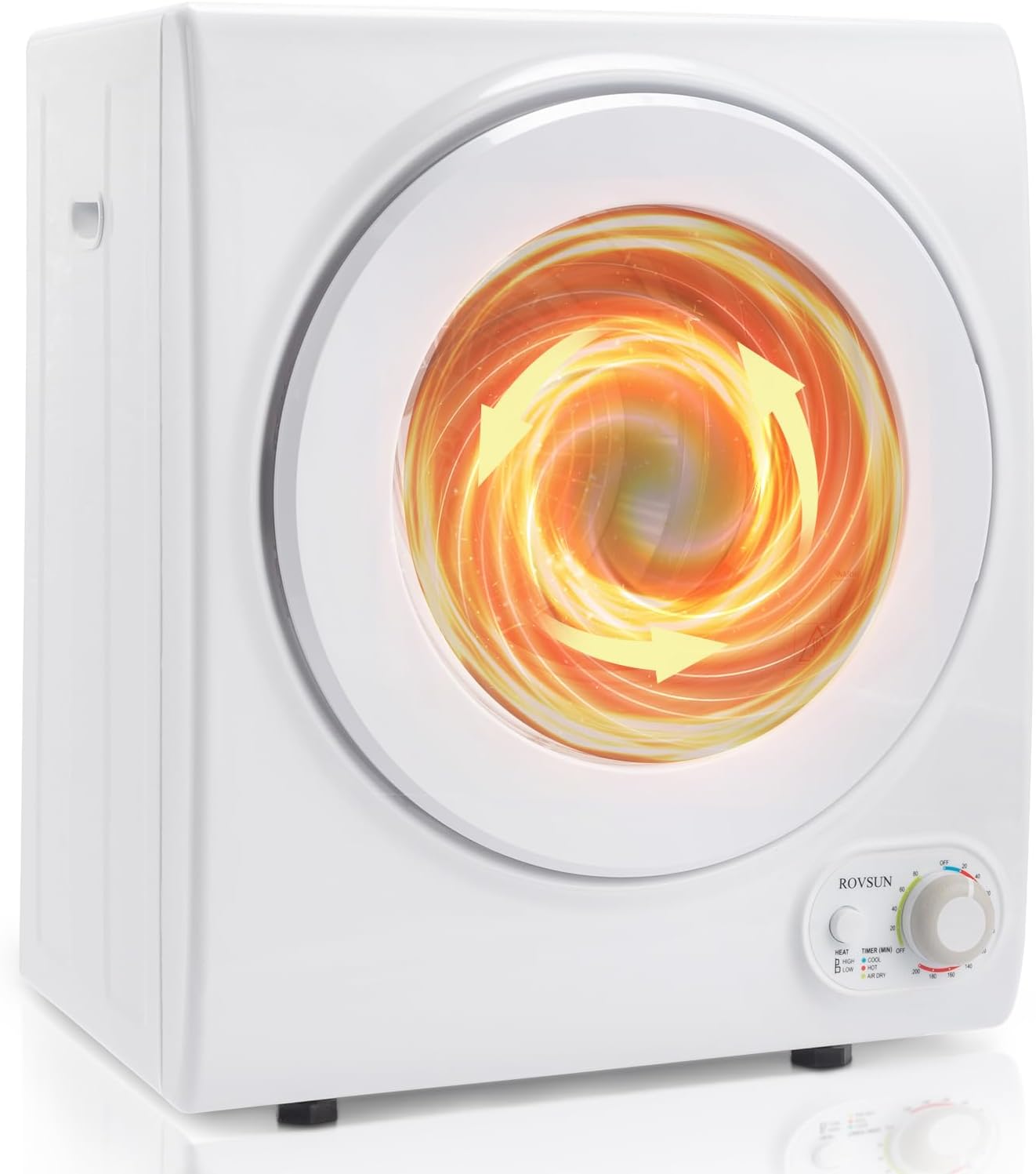 Bonnlo Portable Clothes Dryer, Front Load Electric Dryers Machine, Compact Laundry Dryers with Stainless Steel Tub, for Home, Apartment, Dorm, White (Classic Knob Control)