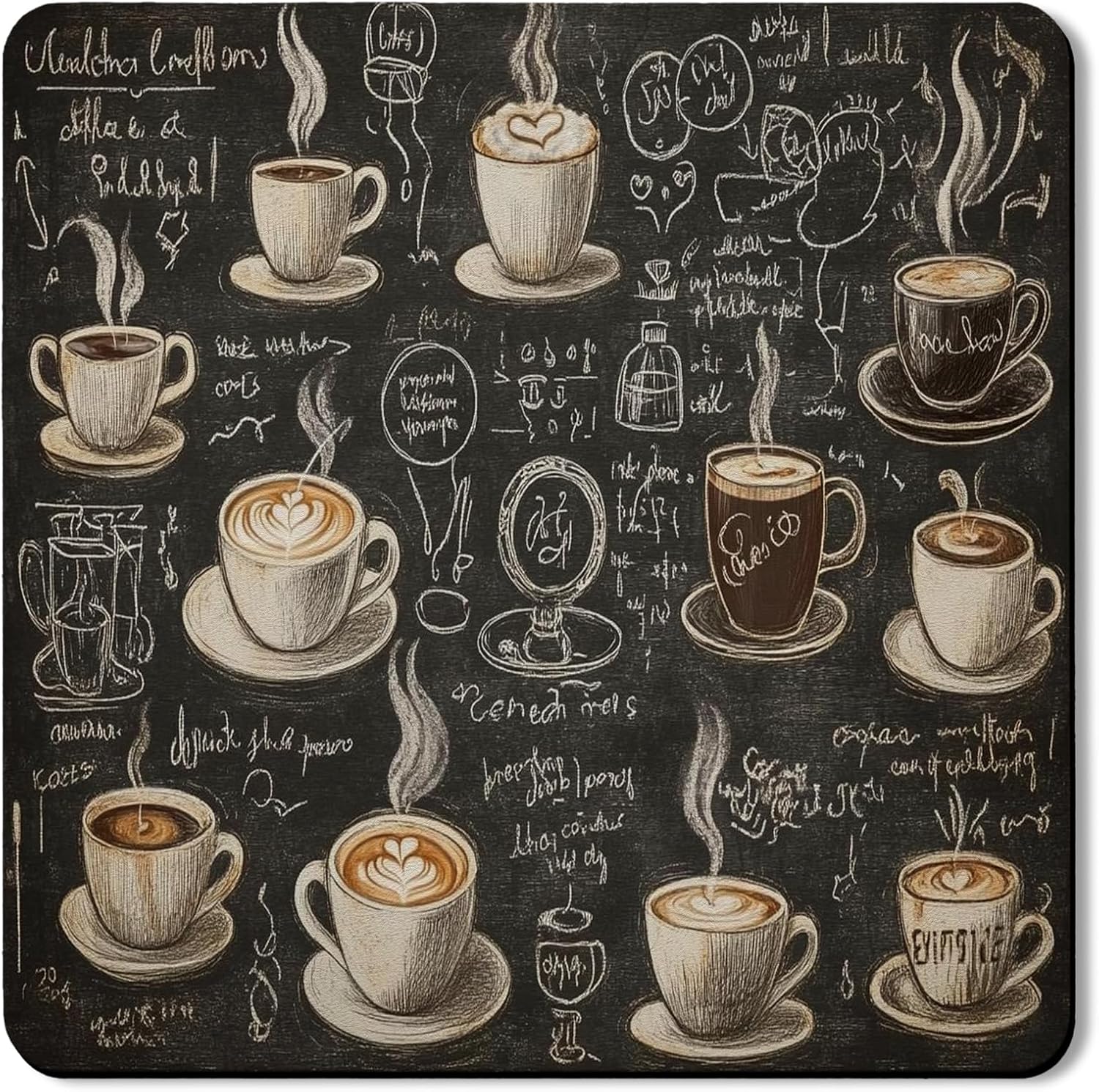 Chalkboard Coffee Theme Washer Dryer Top Protector Mat, Rustic Vintage Coffee Art Laundry Appliance Covers, Cozy Kitchen Decor Waterproof Washer And Dryer Mats for Home 24x24 Inch