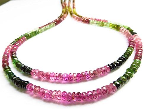 925 sterling Silver memorial gift 4mm stacking Multi Multicolor tourmaline Necklace Rondelle, Faceted 17