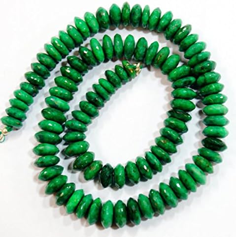 natural gem stone emerald german cut faceted beads complete necklace 17.5 inches 9 to 11 mm