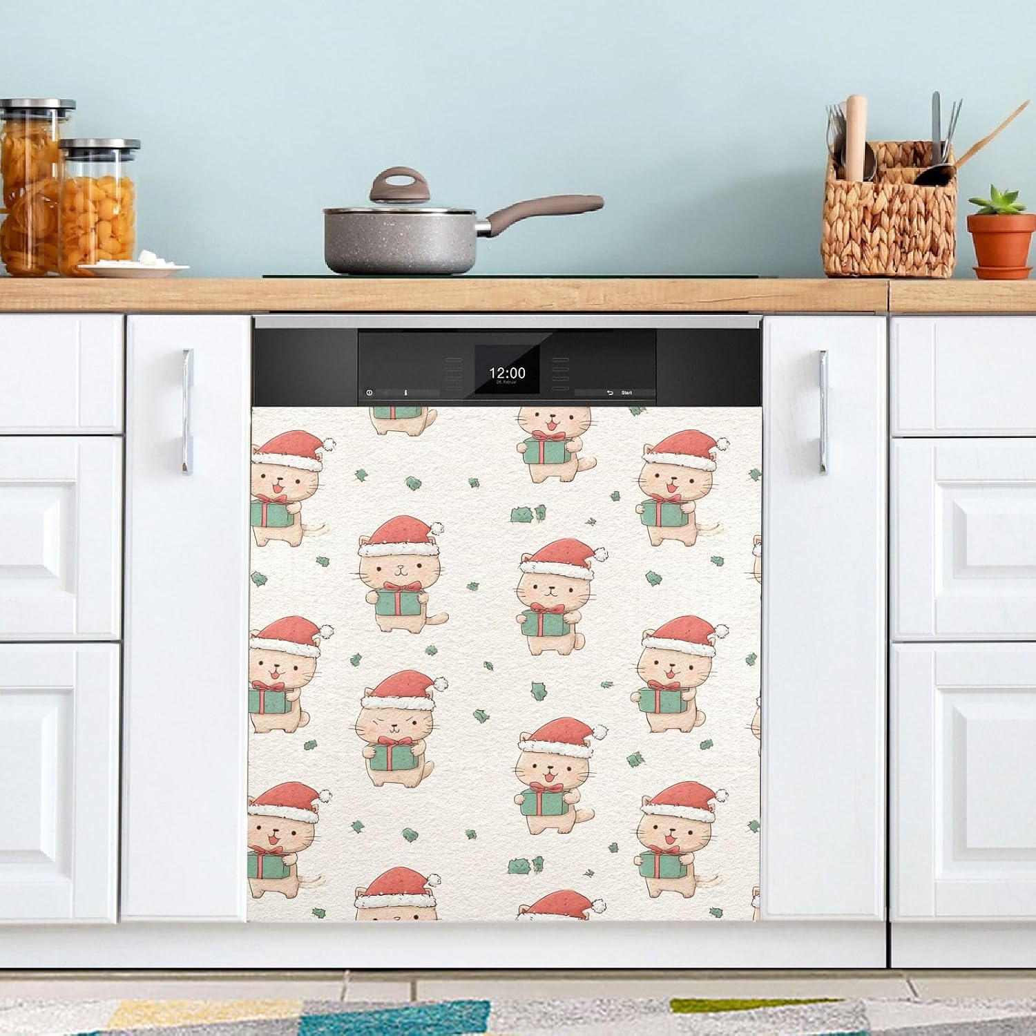 Pfrewn Christmas Winter Magnetic Dishwasher Cover Christmas Cute Cats Kitten Kitty (7) Fridge Door Covers Kitchen Decal Vinyl Panel Decorative Refrigerator Laundry Appliances 23x26in