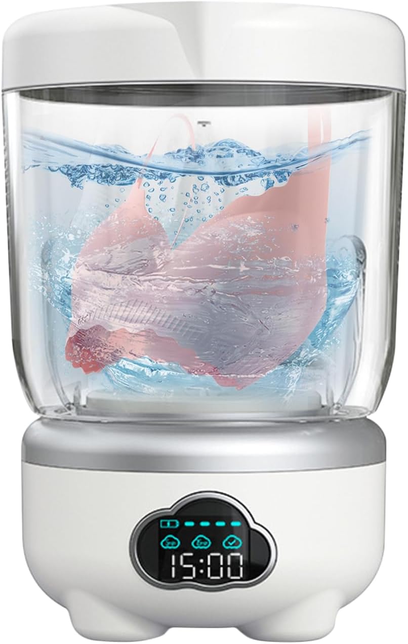 Mini Washing Machine - 1.6l Rechargeable Underwear Washer | Panty Washing Machine for Apartment Home Dormitory Camping Travel Socks Delicate Fabrics Towels Laundry