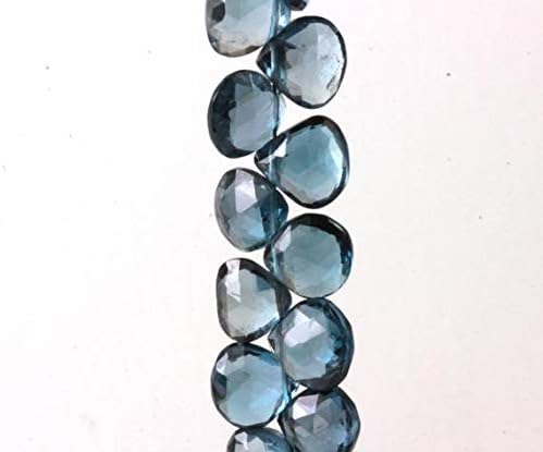 Lonn Blue Topaz Heart Briolette, Your Choice of 6 pcs Topaz, Genuine Topaz 7mm to 8.3mm Deep Smoky Blue Teal KJ Code-HIGH-61235