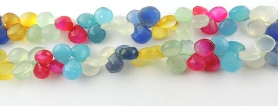 BEADS GEMSTONE 5 Strand Natural Multi Chalceny Faceted Heart Briolettes - Chalceny Briolette 8-14mm 7.5 Inch Code-HIGH-14730