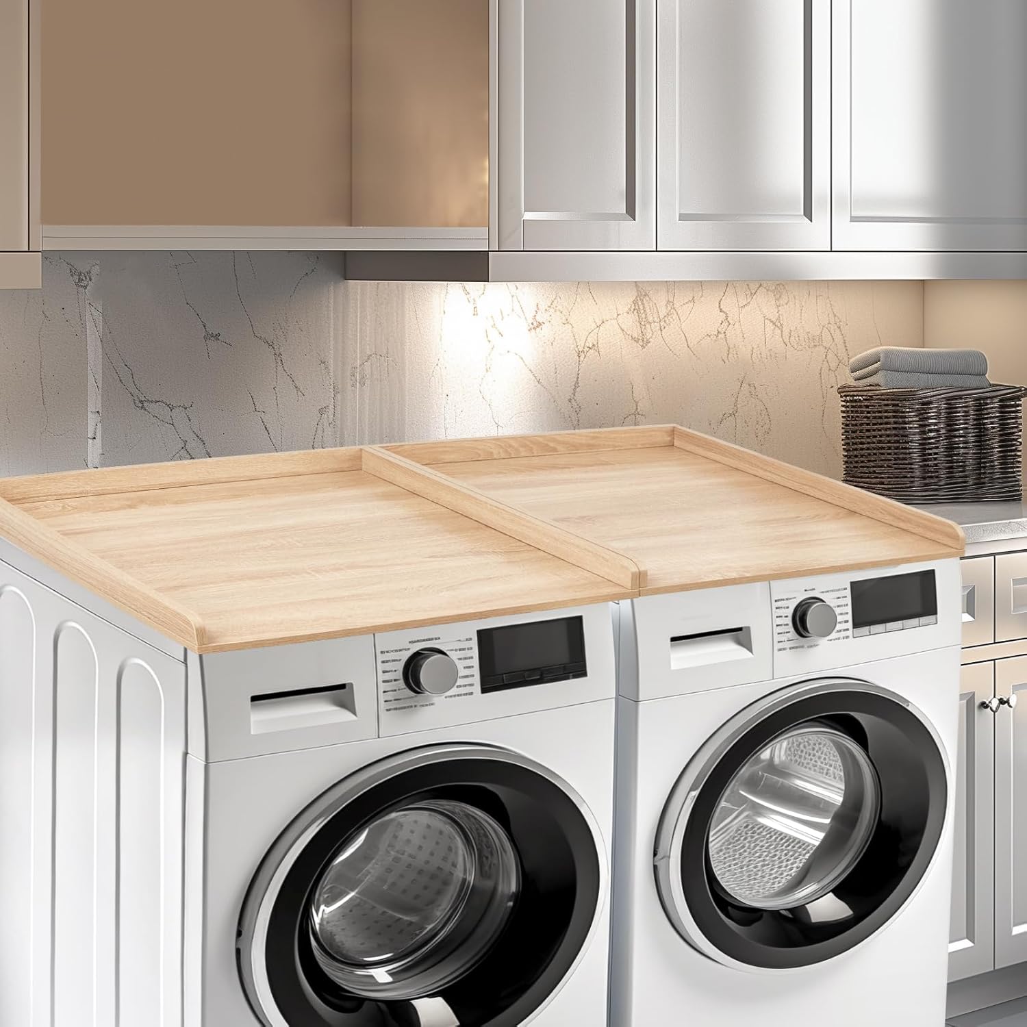 Washer Dryer Countertop, Wooden Laundry Countertop Set of 2 Dryer Storage Shelf for Laundry Room Organization (27.5