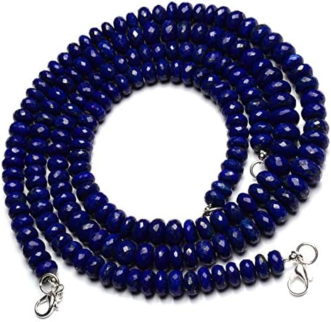 Natural Gem Afghanistan Lapis Lazuli 7 to 10MM Size Faceted Rondelle Beads Necklace 18