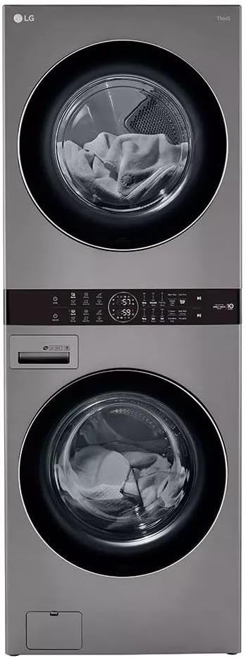 LG WashTower Stacked Smart Laundry Center 4.5 Cu.Ft. Front Load Washer & 7.4 Cu.Ft. Electric Dryer in Graphite Steel WKE100HVA