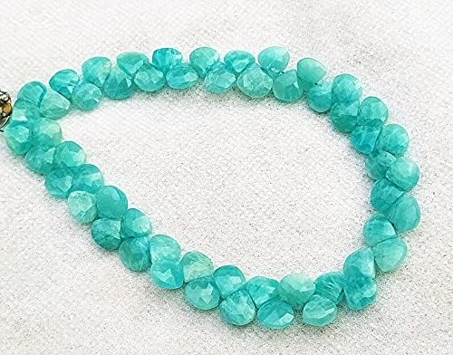 8 inch Strand of Natural Blue Amazonite 6-7 mm Heart Faceted briolette Beads for DIY Jewelry Making. |BRIO_01030