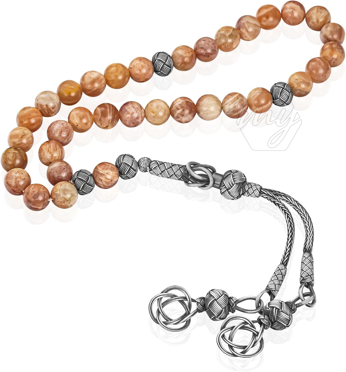 1000 Ct Silver Turkish Kazaz Sunstone Islamic 33 Prayer Beads Tasbeeh