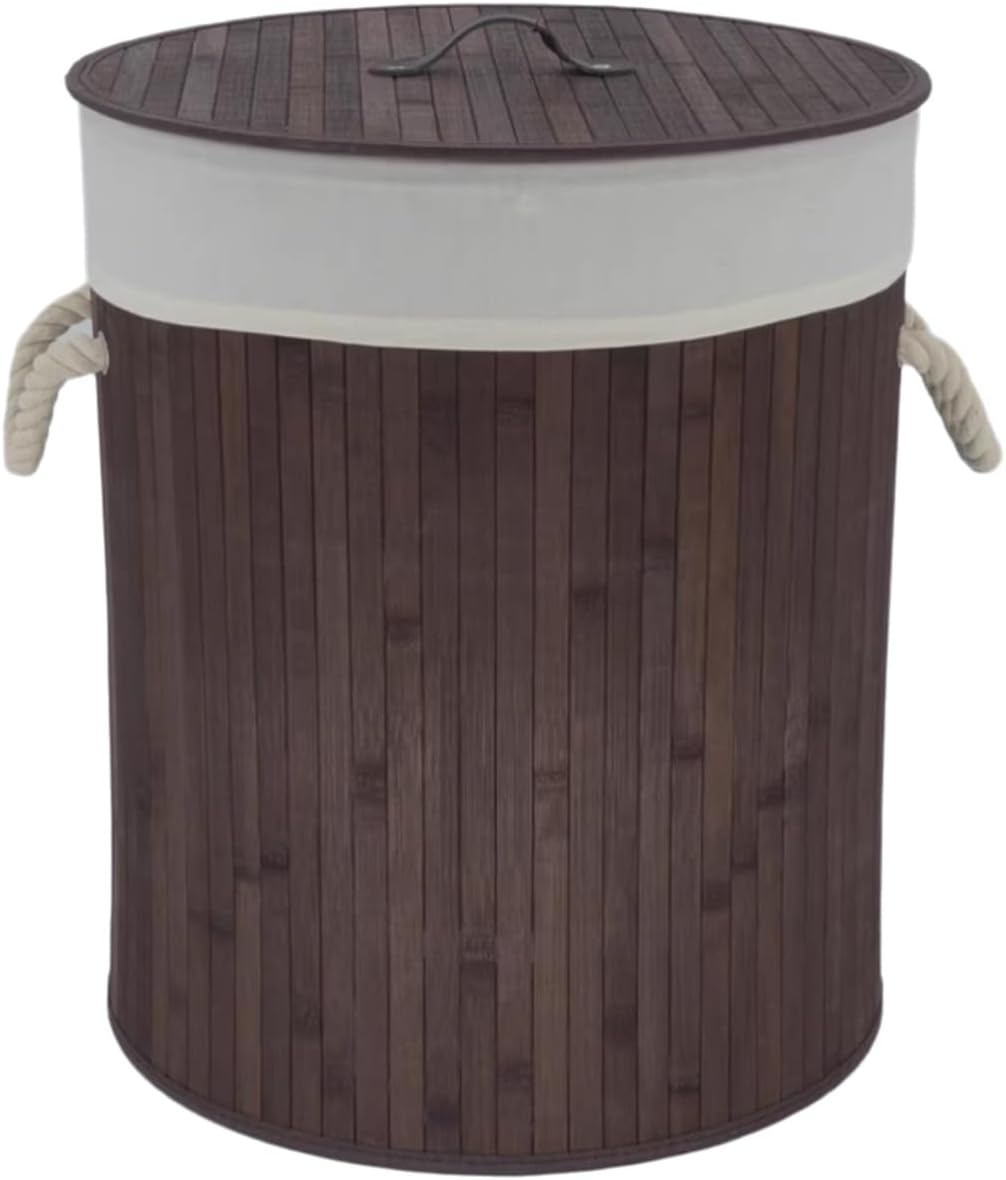 Laundry Hamper with Lid, Bamboo Laundry Basket with Handles, Removable Machine Washable Laundry Basket, for Laundry Room, Bedroom, Bathroom(Brown,Round)