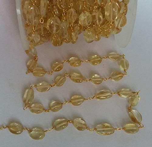 JEWELZ 5 feet natural citrine smooth oval beaded chain - 24k gold plated wire wrapped chain - oval beaded chain - beads 6x8mm