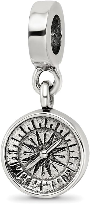 Solid 925 Sterling Silver Reflections Compass Dangle Bead (10mm x 22.7mm)