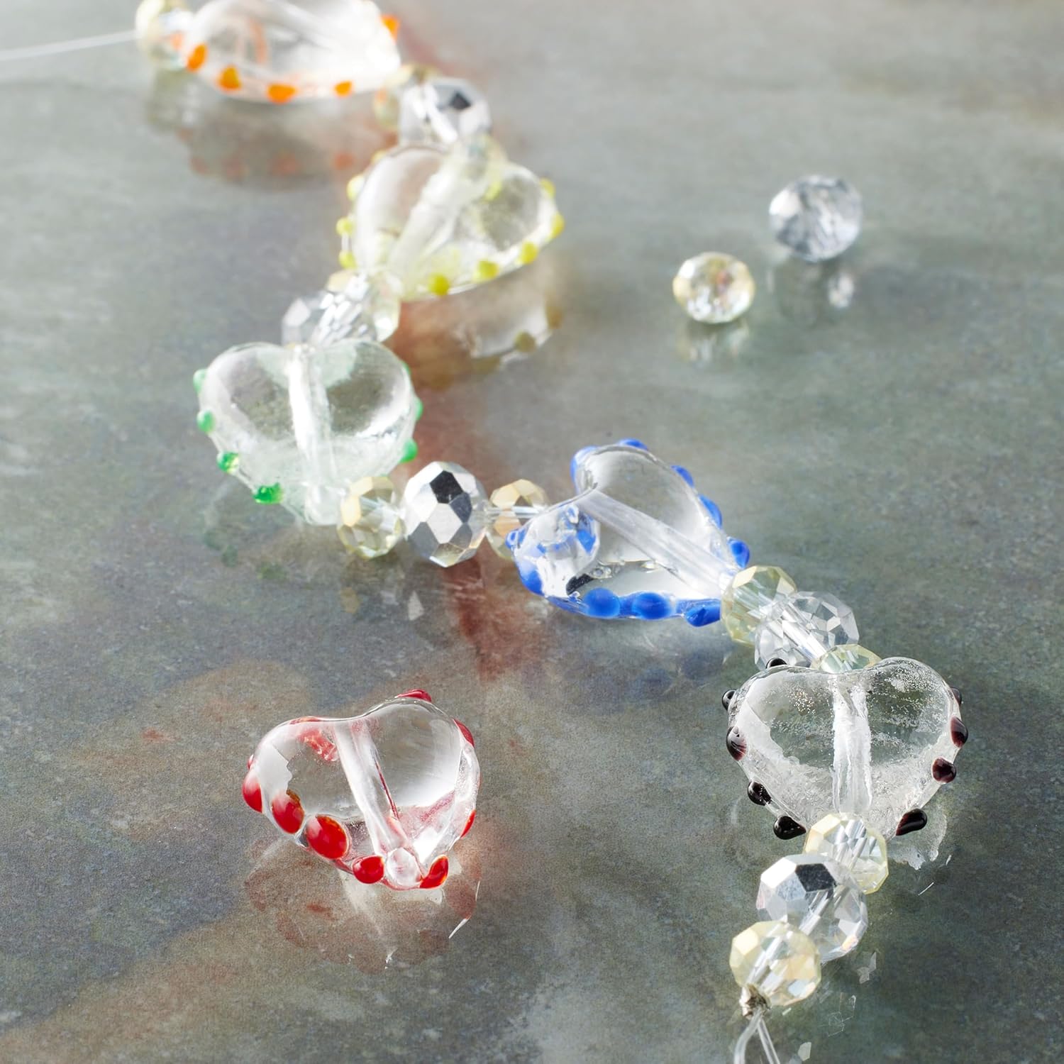 Bead Landing Multicolor Handmade Lampwork Glass Heart Bead Mix - 72 Heart Shaped Beads for Jewelry Making, Bracelets, Necklaces, and Craft Projects