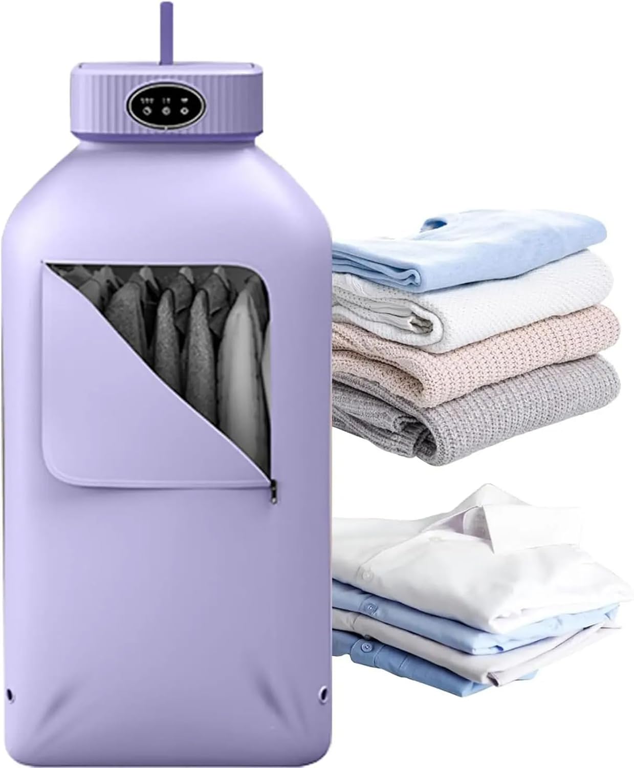 Portable Dryers for Apartment, Electric Clothes Drying Machine with LCD Touch Screen, 360℃ Circul Ation Drying and 2 Level Strong Adjustable, Intelligent Timing Design and Easy To Carry, For Home