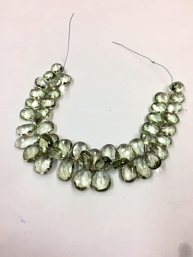 8 inch Strand of Natural Green Amethyst 10-13 mm pear Faceted briolette Beads for DIY Jewelry Making. |BRIO_03684