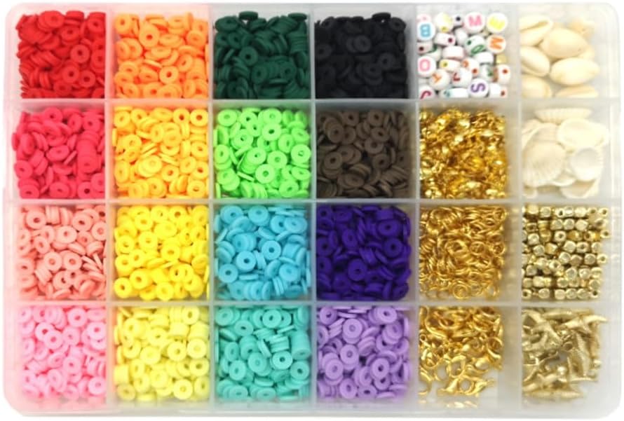 Polymer Clay Bead Set 24 Grids of Soft Beads Colorful Discs Bohemian Bracelet DIY Box