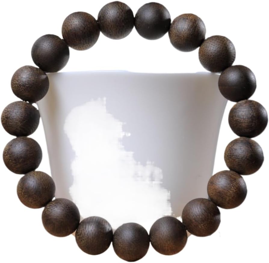 Natural Wild Fusen Red Earth Agarwood Aquilaria Hand-Stranded Single-Circle Prayer Beads 10mm x 19 Beads Honey-Sweet Aroma, Cooling Sweetness Sink-Grade Quality (14mm*15 Beads)